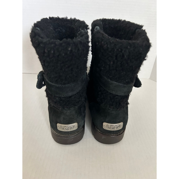 UGG Australia Blayre III Black Leather Sheepskin Cuff Winter Boots size8 metal l - Picture 4 of 10
